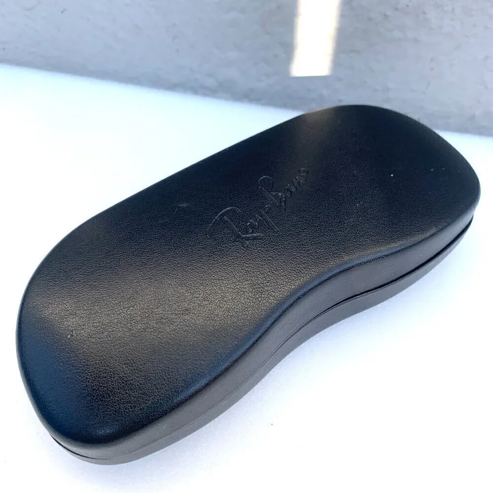 RAY-BAN Protective Glasses Sunglasses Case Black Leather Hinged Clamshell Design